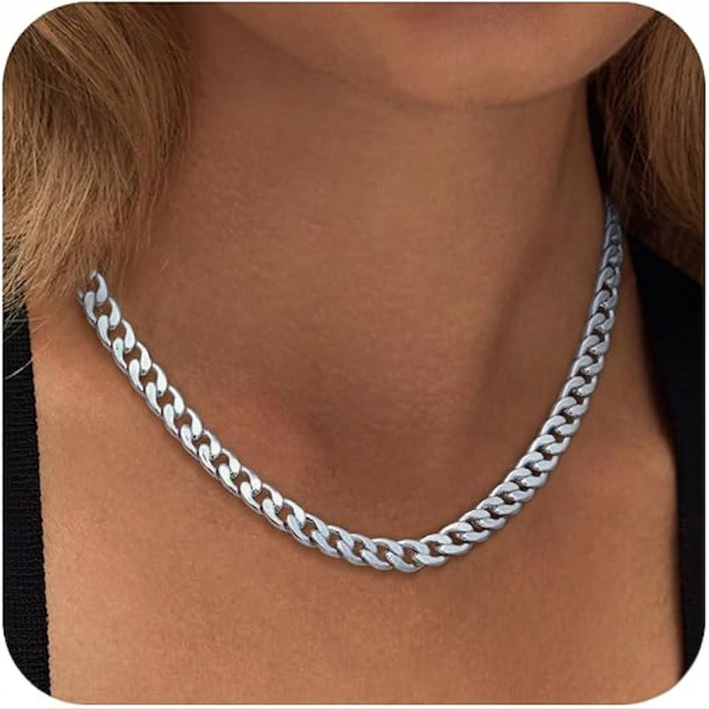 Collier Chunky Cuban Link | Or Blanc