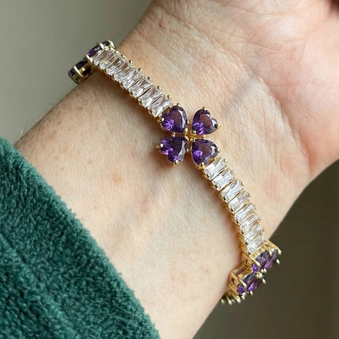 Bracelet en Cœur de Trèfle Améthyste | Or