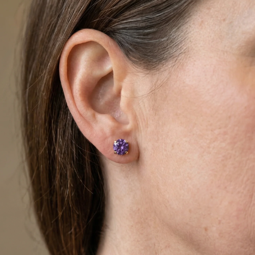 Studs ronds en améthyste | Or blanc