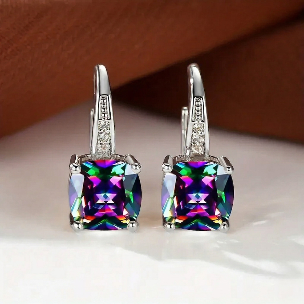 Boucles d'oreilles créoles en pierre mystique | Or